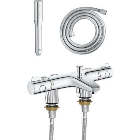 Mitigeur baignoire thermostatique GROHE Precision Trend avec colonnettes Idro'Flex + Douchette 1 jet + Flexible (1/4)