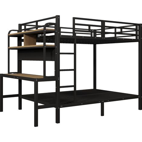 Letto a castello 140 x 200 cm in metallo e MDF con scrivania, LED e USB nero (1/5)