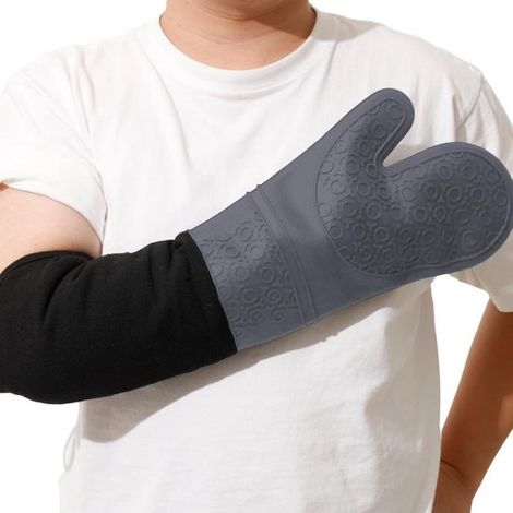 Guanti da forno extra lunghi per alte temperature, confezione da 2, robusti, antiscivolo, per uso commerciale, in silicone, resistenti al calore fino a 500 °C, ad esempio (1/2)