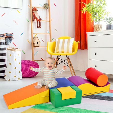 6 TLG Riesenbausteine zum Toben & Klettern Großbausteine für Kinder. Treppe und Rutsche für Kinder - Spielzeug zum Klettern, Rutschen und Krabbeln. im Vorschulalter & Babys Softbausteine, bunt.