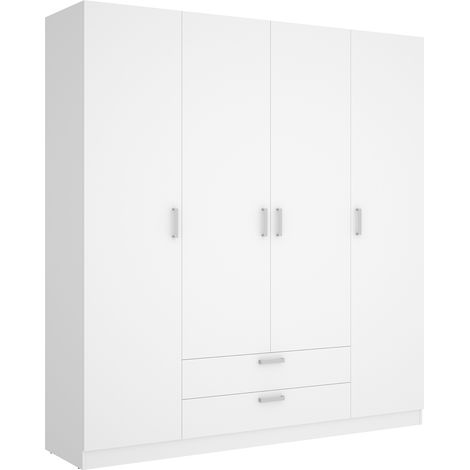 Armoire, meuble de rangement en bois mélaminé avec 4 portes et 2 tiroirs coloris blanc - Longueur 200 x Profondeur 52 x Hauteur 215 cm (1/5)