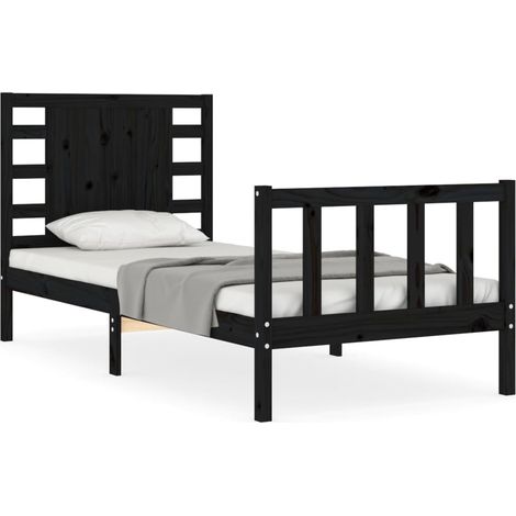 Maison Exclusive - Massivholzbett mit Kopfteil Schwarz (1/5)