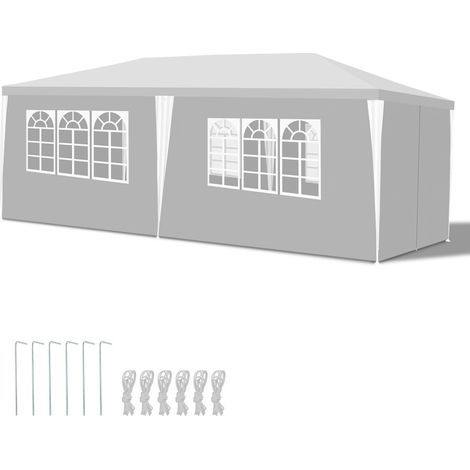 SWANEW Tenda da festa Pergolato da giardino Tenda pieghevole Protezione UV per il giardino, il campeggio con pannelli laterali 3x6m Bianco (1/5)