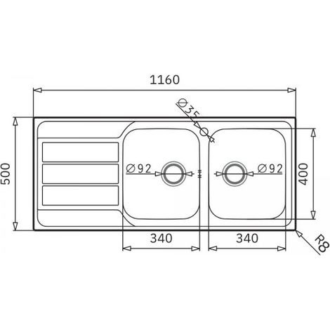 Lavello da incasso Tirreno116 in acciaio inox 2 vasche e gocciolatoio sinistro 116x50x18H