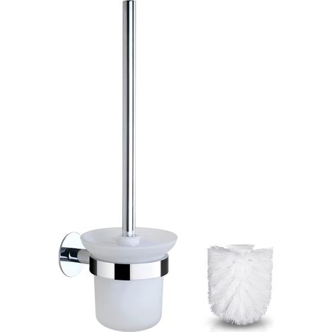 Brosse WC Brosse Toilettes WC avec Support Mural Brosse WC Acier Inoxydable Finition Polie Support Inoxydable Récipient en Verre Dépoli Pose Murale sans Perçage Argent (1/5)