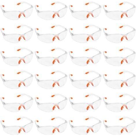 Lunettes de Protection Transparentes - Lot 24x Lunette de Protection Travail Bricolage Chantier Chimie Lycee - Surlunettes Verres Plastique Pont-de-Nez et Embouts Caoutchouc (1/5)