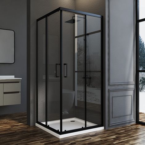 Schwarzer Duschkabine 90x90 cm Schiebetür, Duschkabine 90x90cm Eckeinstieg Duschabtrennung mit 6mm ESG Sicherheitsglas Glas Duschwand Höhe: 185cm