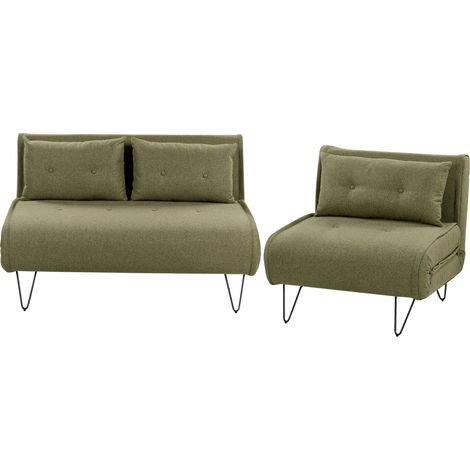 Conjunto de sala de estar 3 plazas cojines de tela verde oliva Vestfold (1/5)