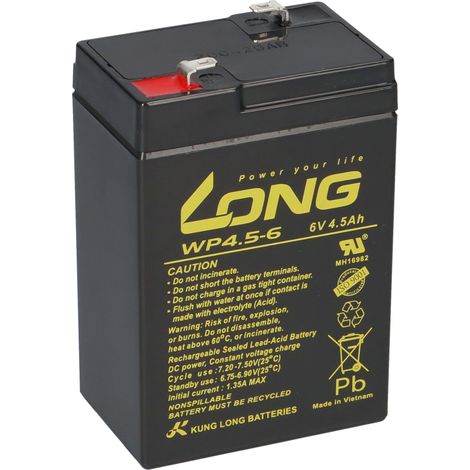 Kung Long WP4.5-6 6V 4,5Ah AGM Bleiakku F1 4,8mm (1/5)
