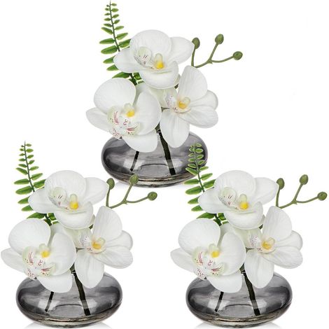 Künstliche Orchideen Kunstblumen 3er Set mit Glasvase Wohnzimmer Deko (1/5)