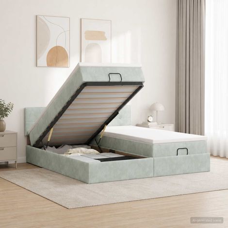 Cama tipo otomana con colchón y LED Gris Claro 200 x 200 cm (1/5)