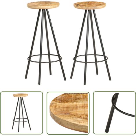The Living Store Tabourets de bar lot de 2 bois de manguier brut - Tabouret De Bar - Tabouret En Bois - Mobilier Industriel - Chaise De Bar - Décoration Intérieure (1/5)