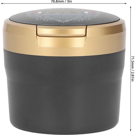 Cendrier de voiture avec couvercle et lumière LED, portable, sans fumée, pour voyage extérieur, couleur aigle doré (1/5)