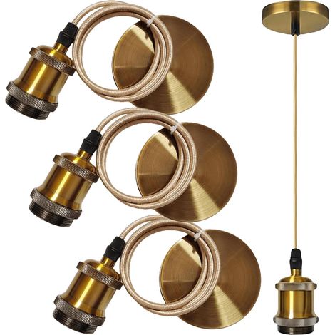 Lot De 3 Suspension Luminaire Vintage, Suspensions E27 Vintage Support De Lampe E27 Lampe Suspension Avec Câble 100cm, Luminaire Support Douille Ampoule Pour Éclairage (1/5)