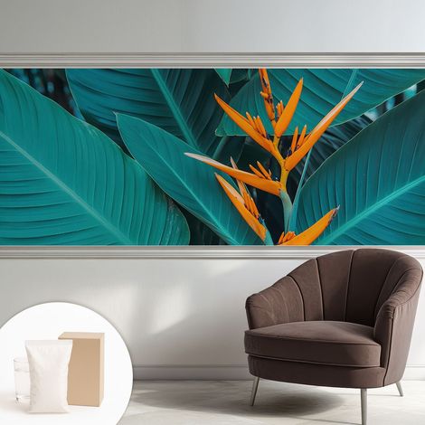 Tapete Vliestapete mit Kleber - abwaschbar - Tapete mit Motiv - trendige Wanddeko - elegant Fototapete  Blättrige Blumen 250x104 cm
