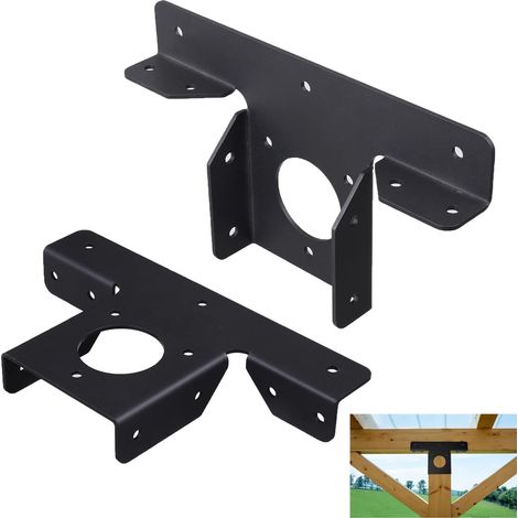 Un juego de 2 robustos soportes de esquina para pérgolas con extensiones en forma de T, adecuados para kits de soporte de columnas de pérgolas/toldos. (1/5)