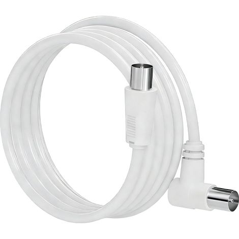 Câble d'antenne TV blanc de 3 m - Câble coaxial pour satellite et télévision par câble - Câble flexible avec connecteurs F - Pour DVB-T2/DVB-C/DVB-S2 avec faible perte de signal - Câble (1/5)