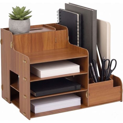 Document Organiser with File Holder - Dark Brown MDF (1/5)