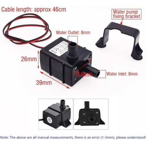 NALOOKAMIC DC Mini Pompe à Eau Brushless, Ultra-Silencieux avec câble de 46 cm et 2 Pieds de Ventouses pour Aquarium/Etang/Fontaine etc (+avec Tuyau d’Eau en PVC de 8 mm de diamètre et de 3 m de Long)