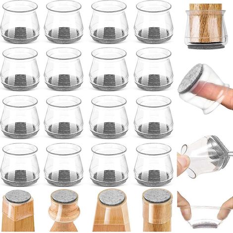 Lot de 20 petits patins de protection pour pieds de chaise, patins de meubles pour planchers de bois franc, embouts en silicone pour protéger les sols (transparent : convient de 0,9" à 1,29") ( ) (1/5)