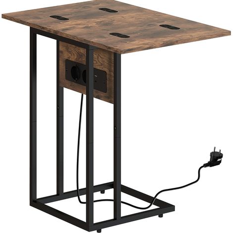 Table d'appoint pliante avec station de charge USB, métal, 39 x 29 x 57 cm, couleur brun rustique (1/5)