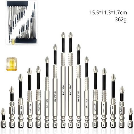 Puntas de destornillador Phillips antideslizantes K5，para taladro eléctrico y juego de destornilladores eléctricos (19 piezas) (1/5)