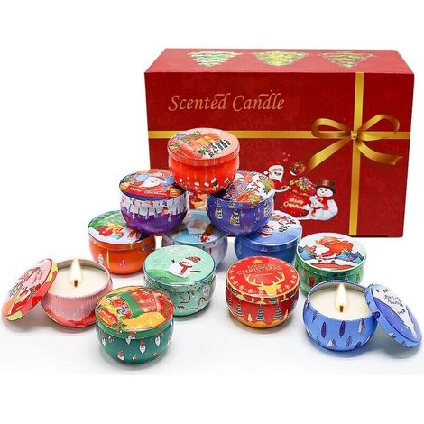 XVX Bougies Parfumées Noël, 12PCS Coffret Bougies Parfumées Cadeau, Cire de Soja Naturelle, Femme Cadeau Bougies kit, pour soulager le stress, pour Dîner de Famille, Décoration de Fête de Noel