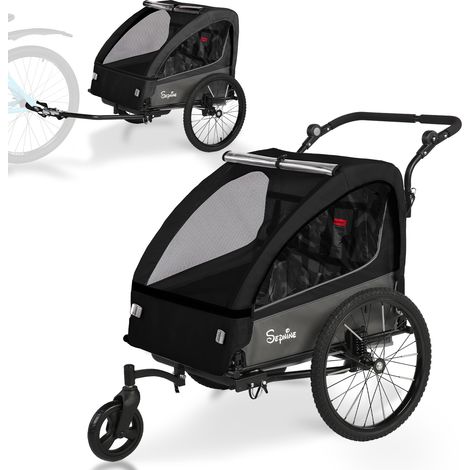 Sepnine BT920 remorque pour enfant et poussette pour vélo, 1–2 places, charge maximale 40 kg, pliable, noir (1/5)