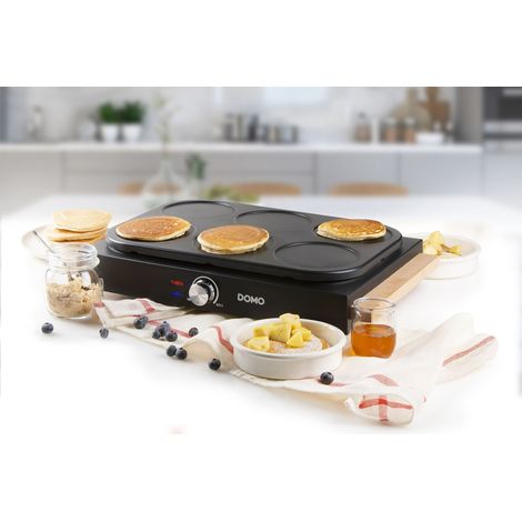 Crepiere - DOMO - DO8717P - 1000 W - Pour 6 crepes de Ø 11,5 cm - Thermostat réglable - Noir / Bois (1/5)