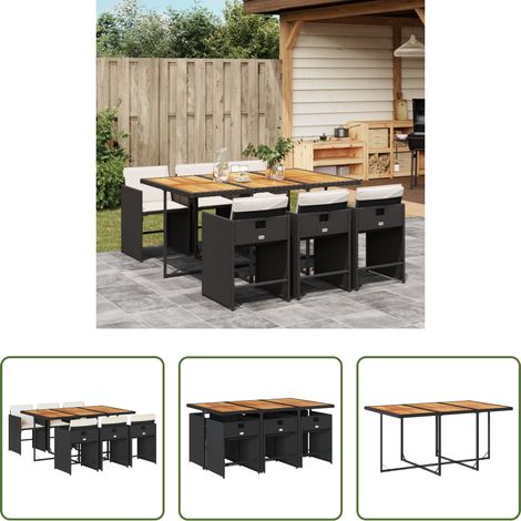Gartentisch - 7-tlg. Garten-Essgruppe mit Kissen Schwarz Poly Rattan (1/5)