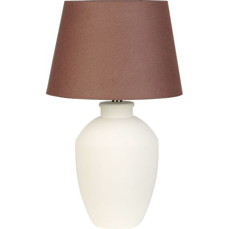 Lampada da tavolo in ceramica bianca con paralume in lino e base minimalista Arcos