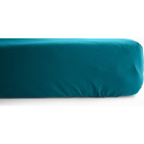 Drap housse en percale de coton - Manoir - 80 x 200 cm - Bleu pétrole - Livraison gratuite