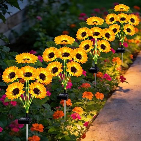 24 luci solari da giardino, lampade solari da giardino, luci da giardino a energia solare, luci a forma di girasole, illuminazione solare a forma di girasole (1/5)