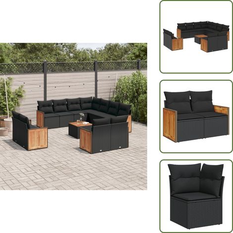 Salon de jardin 12 pcs avec coussins noir résine tressée - Ensemble Salon De Jardin - Meuble Extérieur - Salon De Jardin Pliable - Mobilier De Jardin - Chaise Longue (1/5)