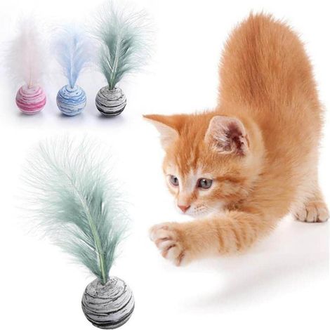 3PCS Jouet Balle à plumes pour chat (1/5)