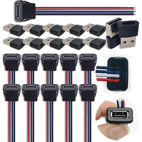Réceptacle montage sur panneau USB 2.0 avec câble à queue cochon à 4 conducteurs, adaptateur OTG (10ensembles), prise châssis fil 22AWG Transfert données et chargement pour projets bricolage (1/4)