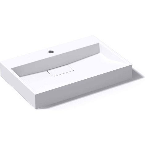 doporro Lavabo sobre encimera blanco mate de mármol fundido con válvula de desagüe 50x38x11cm Colossum19 lavabo rectangular suspendido con 1 orificio para grifo con nano revestimiento