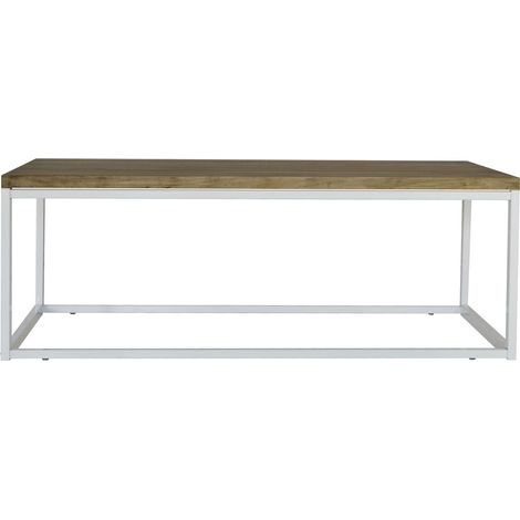 Mesa de Centro Icub U 120x60x43cm Blanco en madera maciza de pino acabado vintage estilo industrial Box Furniture