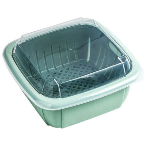 BUNTHAUS Panier de vidange multifonctionnel cuisine double couche passoire à légumes boîte de rangement de fruits avec couvercle transparent vert