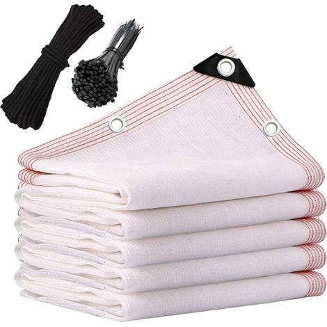 Tela de sombra de HDPE: Lona transpirable blanca al 50% con ojales inoxidables, ideal para plantas de jardín, invernaderos, patios y gallineros, 1,2 x 6 m / 4 x 20 pies (1/5)