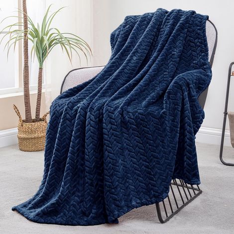 Mezcla Plaid Couverture à Chevron, 130 x 170 cm, Bleu Marine (1/5)