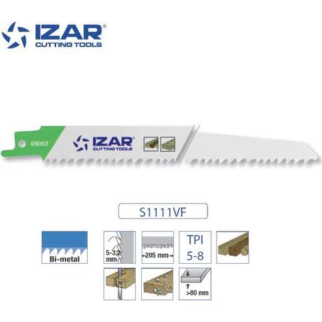 Lame scie sabre Izar S1111VF (lot de 5) bimétal 225 mm TPI 5-8