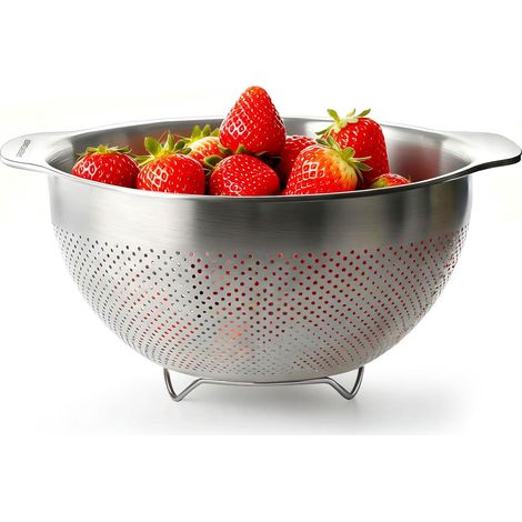 Passoire à pâtes universelle inox micro-perforée avec 2 poignées pour légumes et cuisine (1/5)