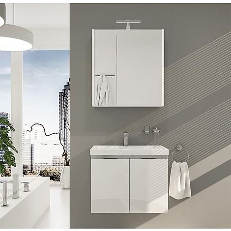 Ensemble de meubles de salle de bains EOLA blanc brillant largeur 700mm (1/5)