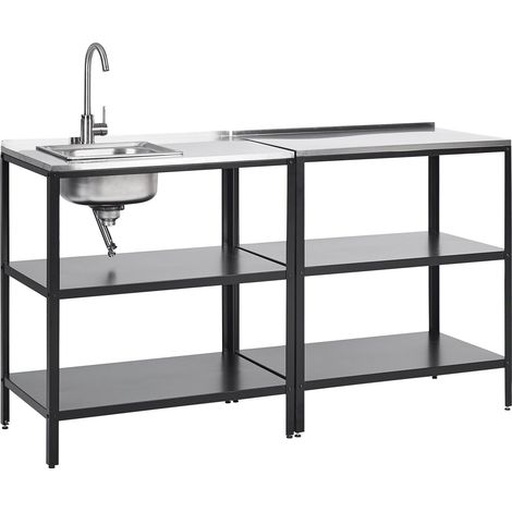 2 Piece Outdoor Kitchen Set with Sink VILAMA Metal Black
