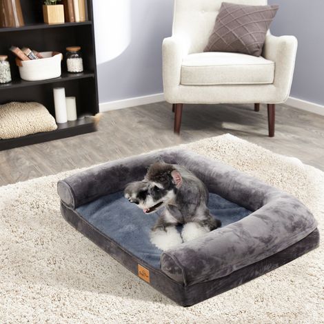 BingoPaw Orthopedic Dog Sofa Bed Couch Chaise Lounger Mat Spine Supportive Bolsters with Removable Washable Cover& Nonskid Bottom, Grey, 100x75x19cm