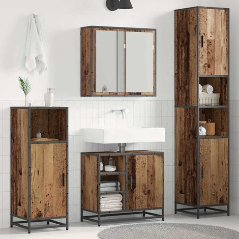 vidaXL Set di mobili per il bagno con lo scaffale 3 pcs Legno vecchio (1/5)