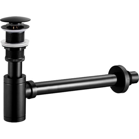 Siphon de lavabo avec bonde Siphon universel et bonde d'écoulement de salle de bain plein pour lavabo noir mat 1/4 x 30 mm siphon pop-up, bonde vidage syphon (1/5)