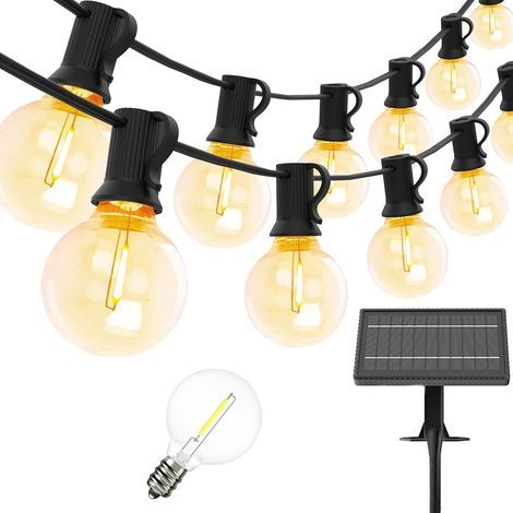 Solar String Lights, 15M, 26 Plastic Bulbs, IP45 Waterproof, Warm White 2700K, Garden & Patio (1/5)