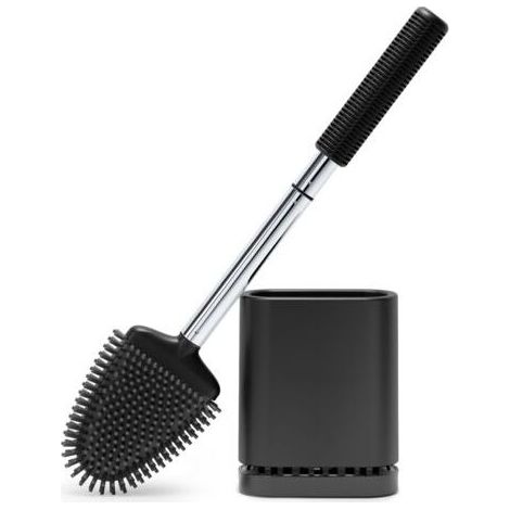 Brosse WC, Brosse Toilettes WC Silicone, Balai Toilette et Support, Noir Balayette Silicone Suspendu, Mural sans Percageà, Montage Mural/au Sol, Salle de Bain - Noir Mat (1/4)